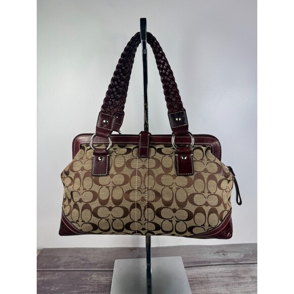 Vintage COACH Signature Jackie 3563 Hobo Shoulder Bag Canvas Leather Burgundy - Picture 3 of 17